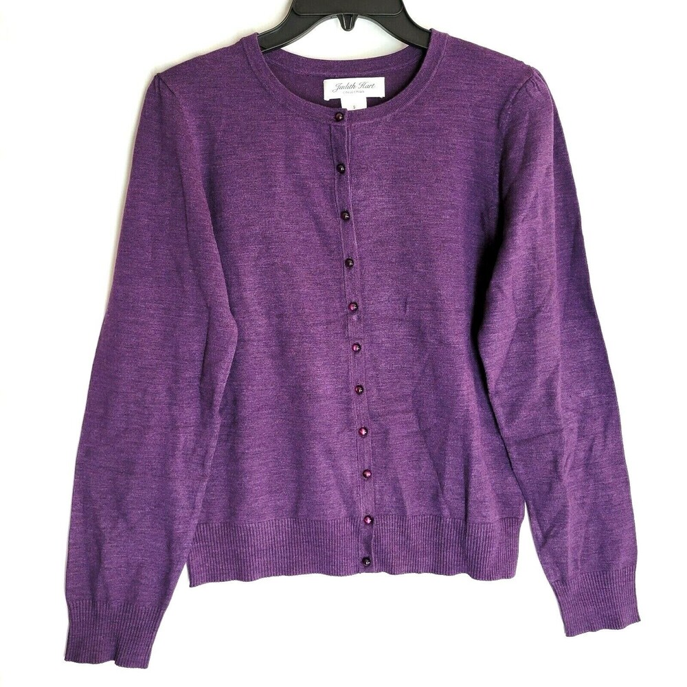 New Judith Hart Womens 2pc Sweater Vest Set Silk Blend Plum Pearl Buttons Small